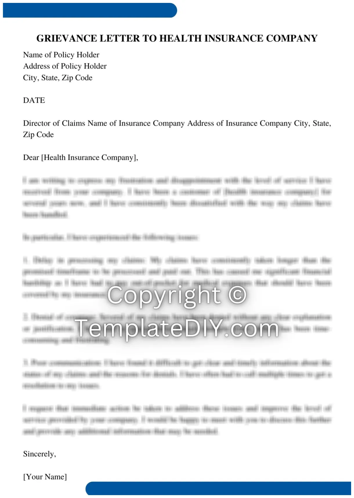 Grievance letter to health insurance company sample [word]