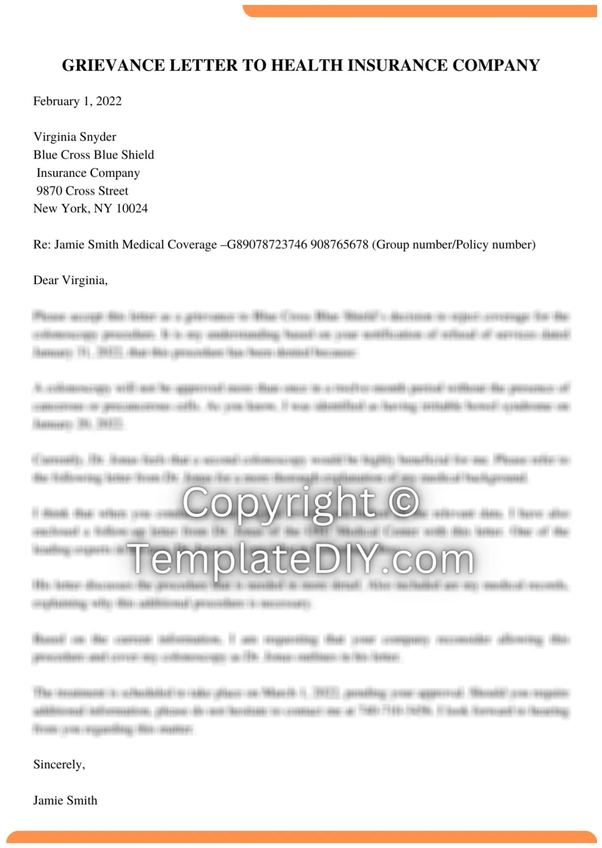 Grievance letter to health insurance company sample [word]