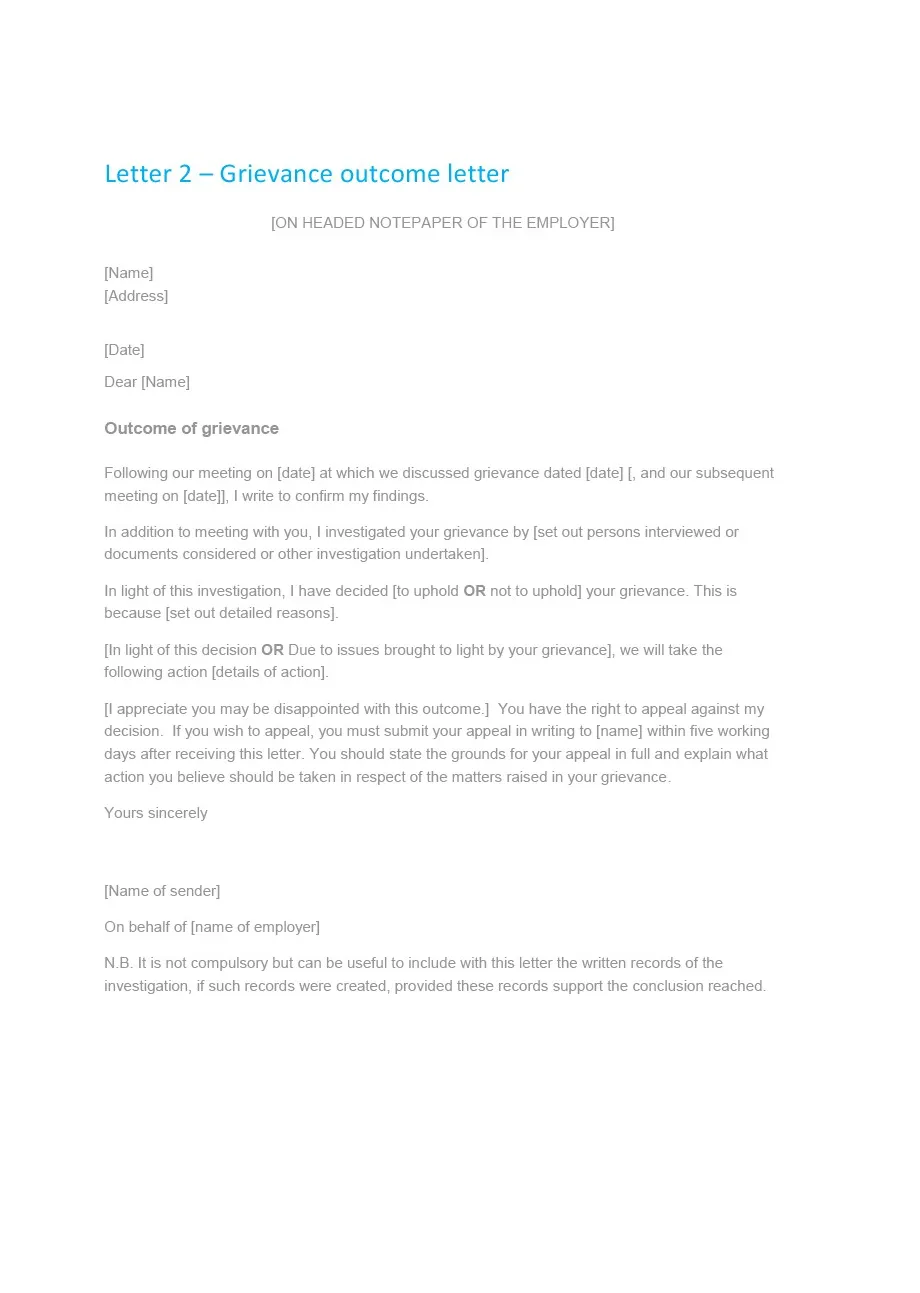 Grievance template letters sarseh