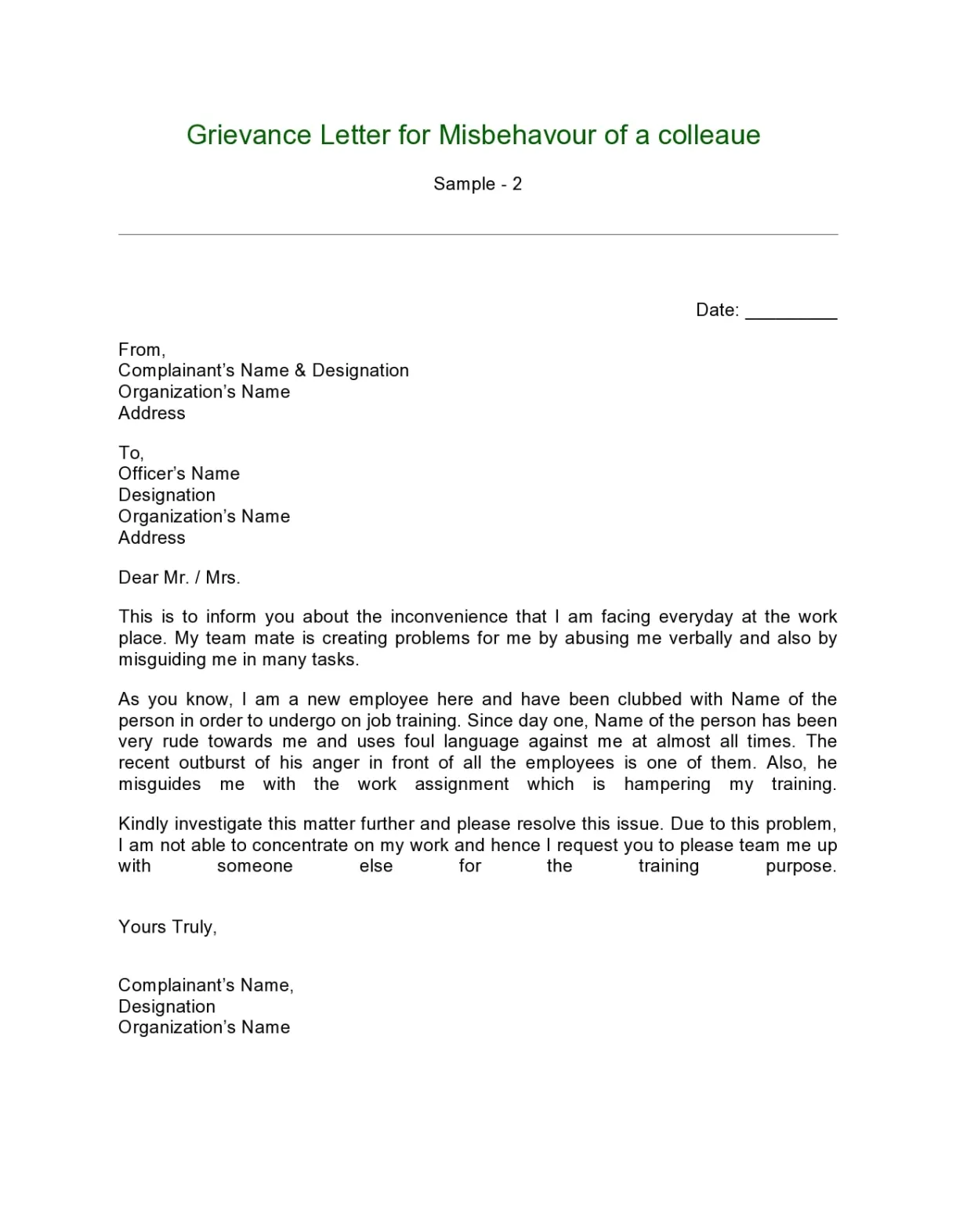 28 formal grievance letter templates +examples