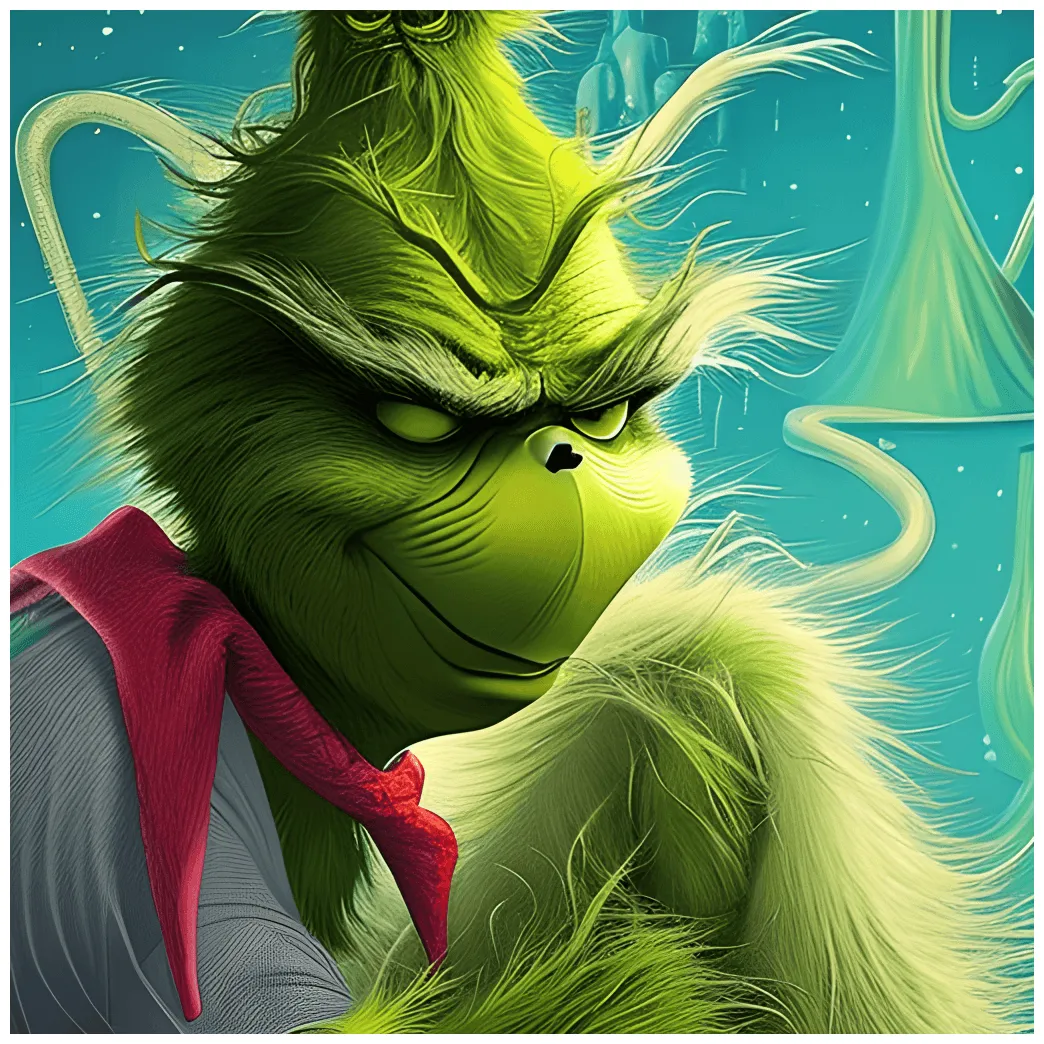 The grinch sitting on a bed of water muted colors · creative fabrica