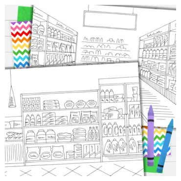 Grocery store coloring pages by courageous with crayons tpt
