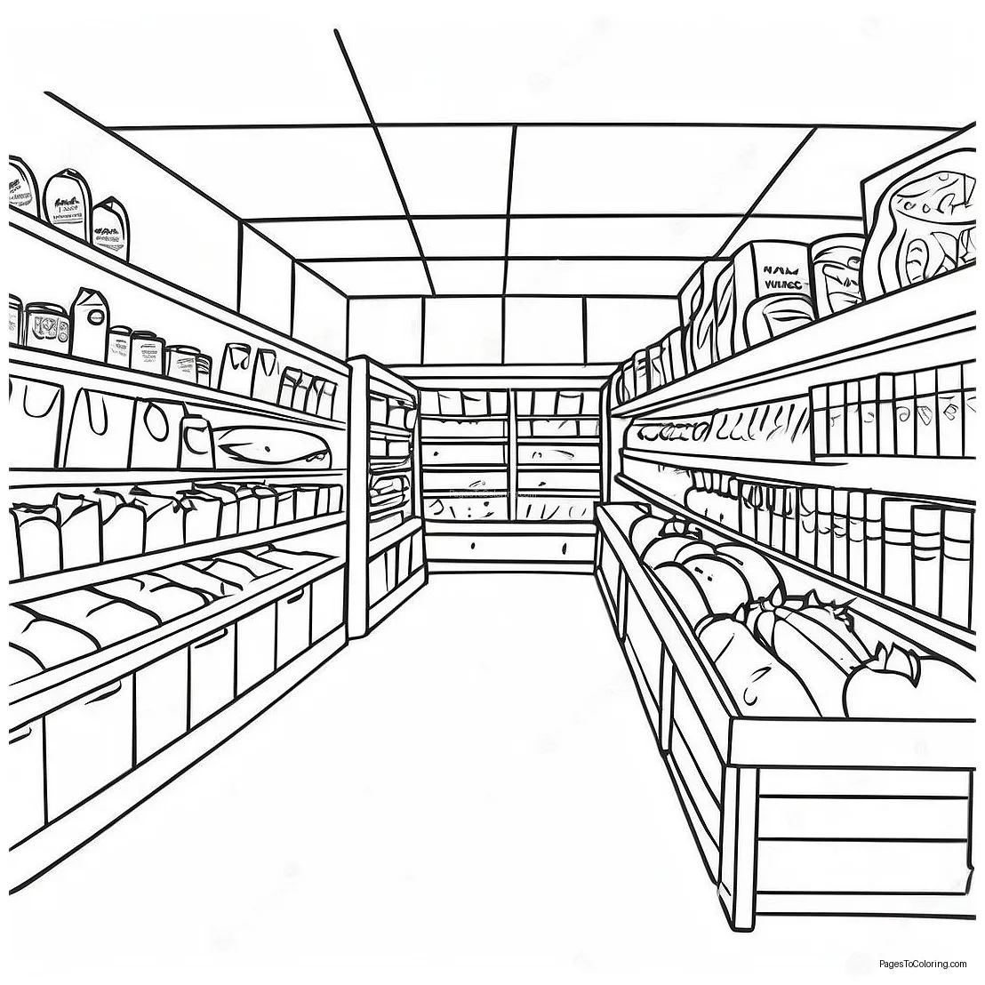 Busy grocery store aisle coloring page 19854-16145 printable coloring page