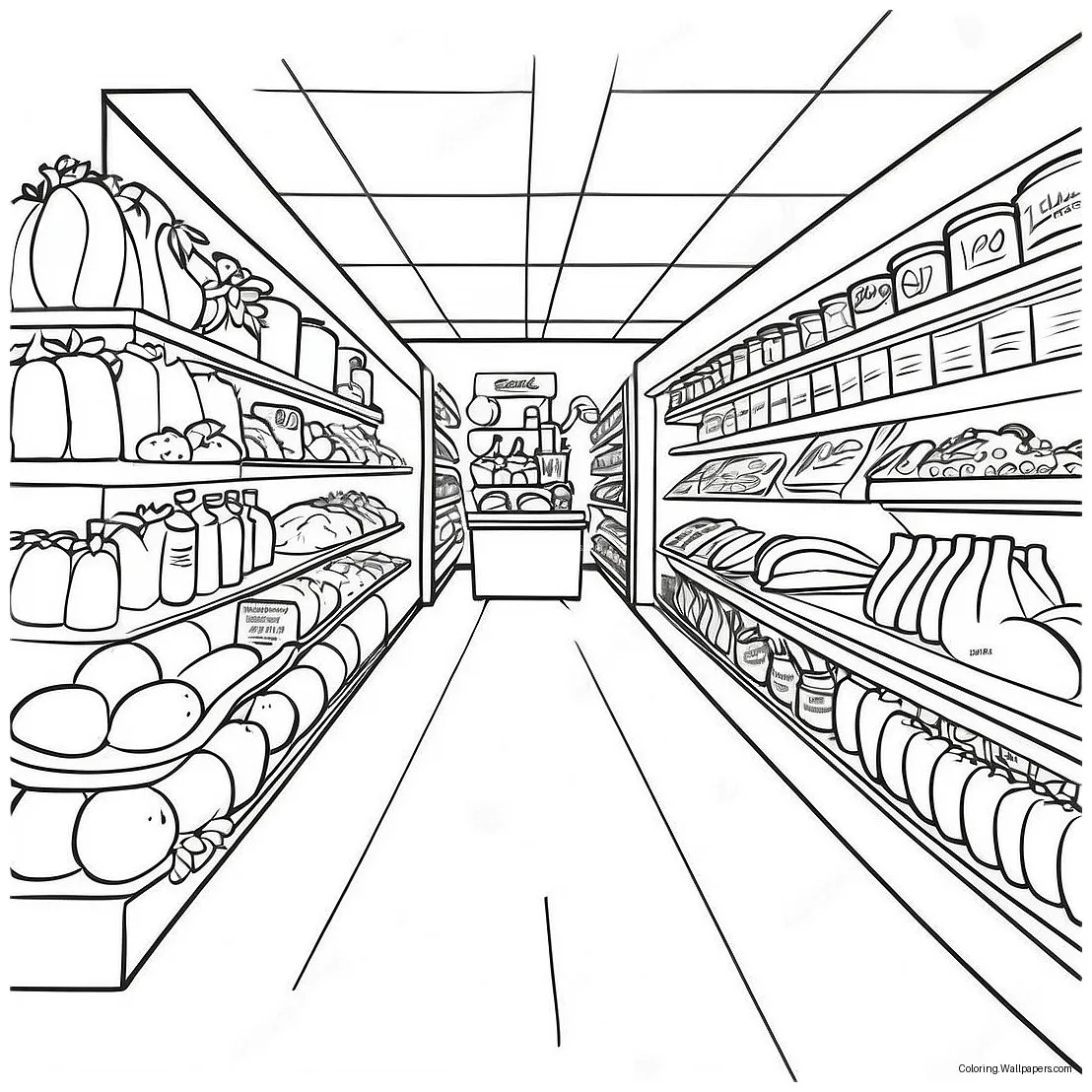 Busy grocery store aisle coloring page 19853-15683