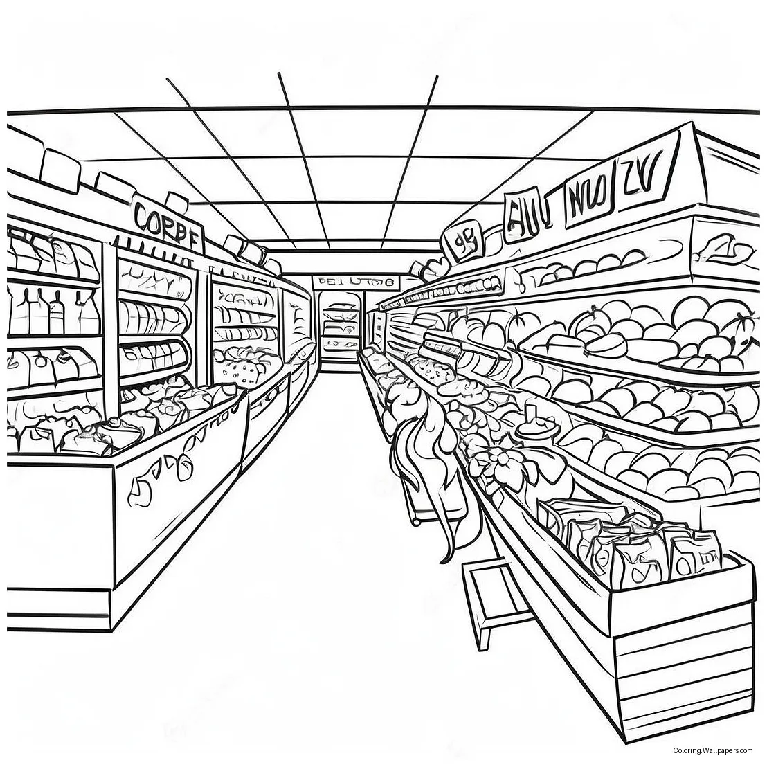 Busy grocery store aisle coloring page 19853-15681