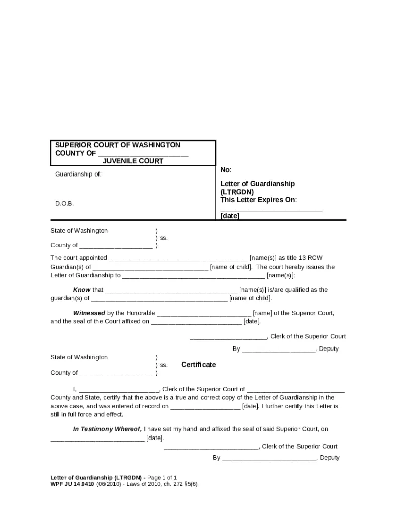 Letter of Guardianship Doc Template | pdfFiller