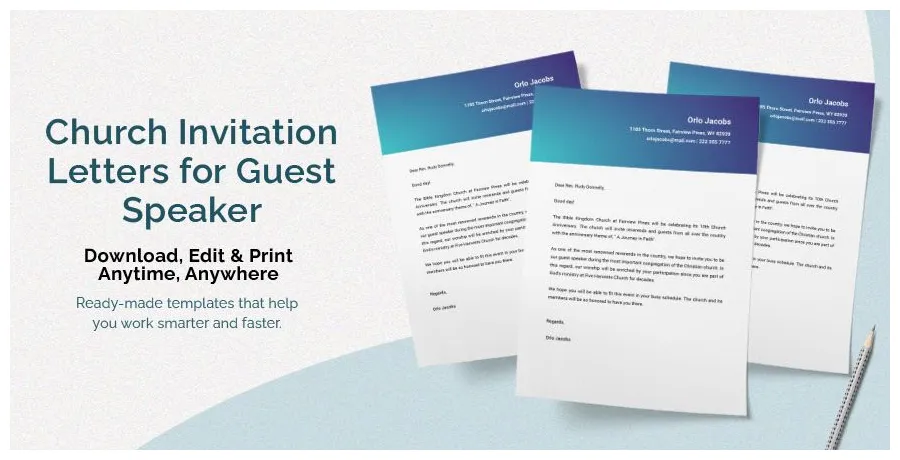 Church invitation letters for guest speaker in pages, word, google docs