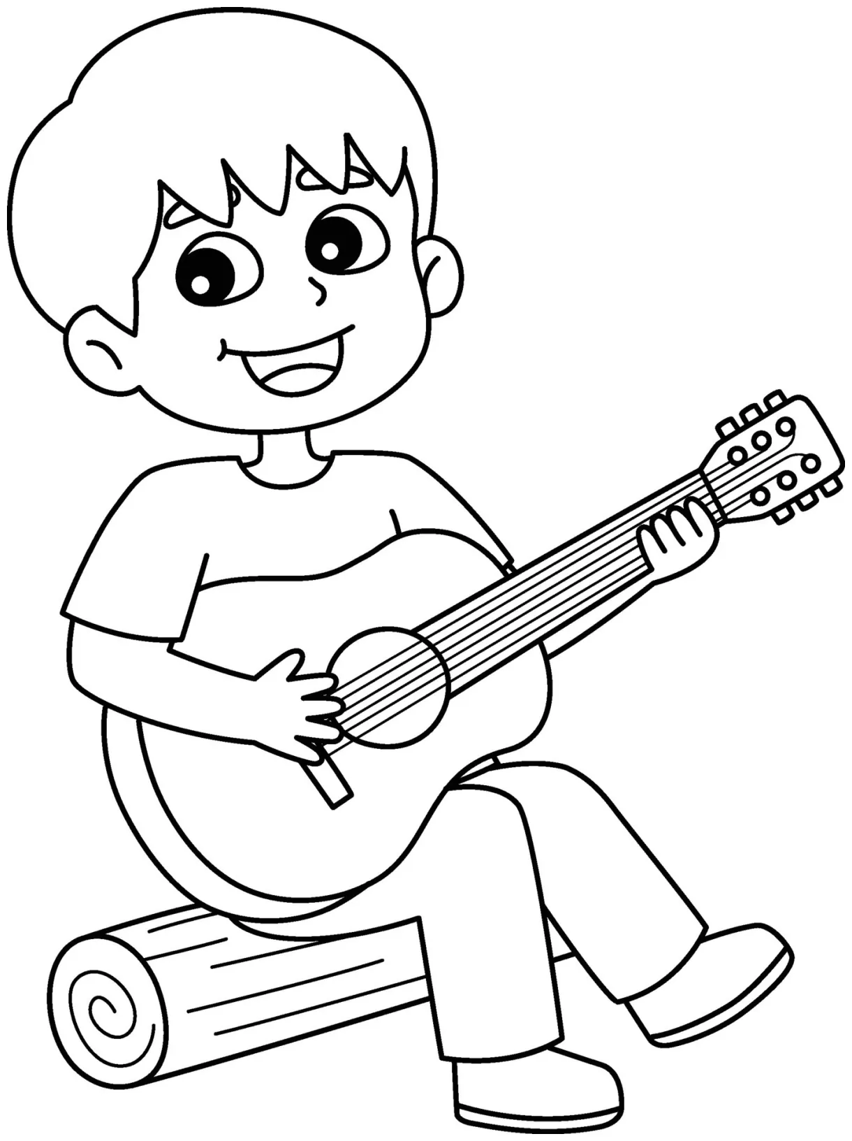 Boy playing guitar isolated coloring page for kids 26493221 vector art