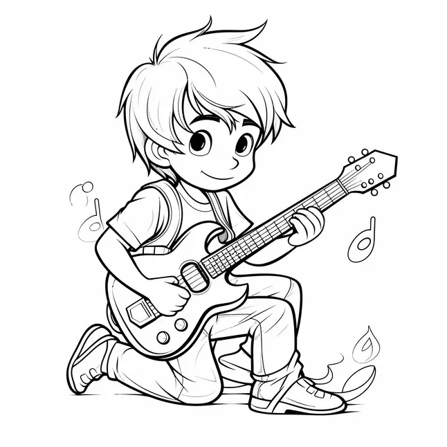 Boy_playing_guitar_isolated_coloring_page premium ai-generated vector