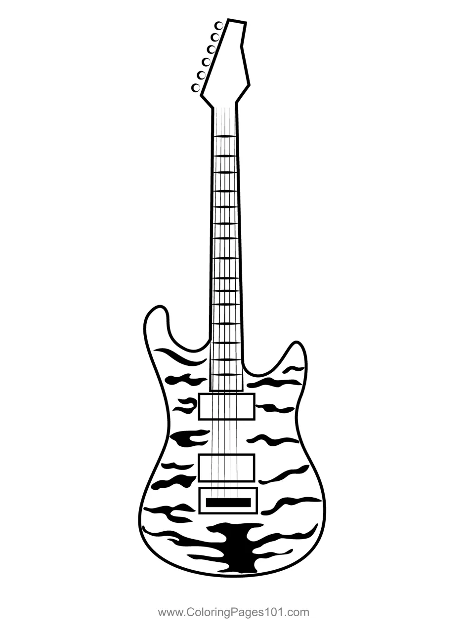 Guitar musical instrument coloring page for kids free guitar