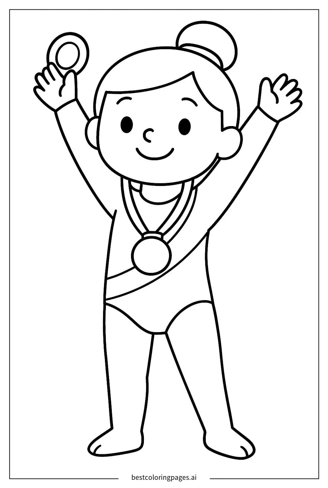 Young gymnast celebrating victory coloring page free printable