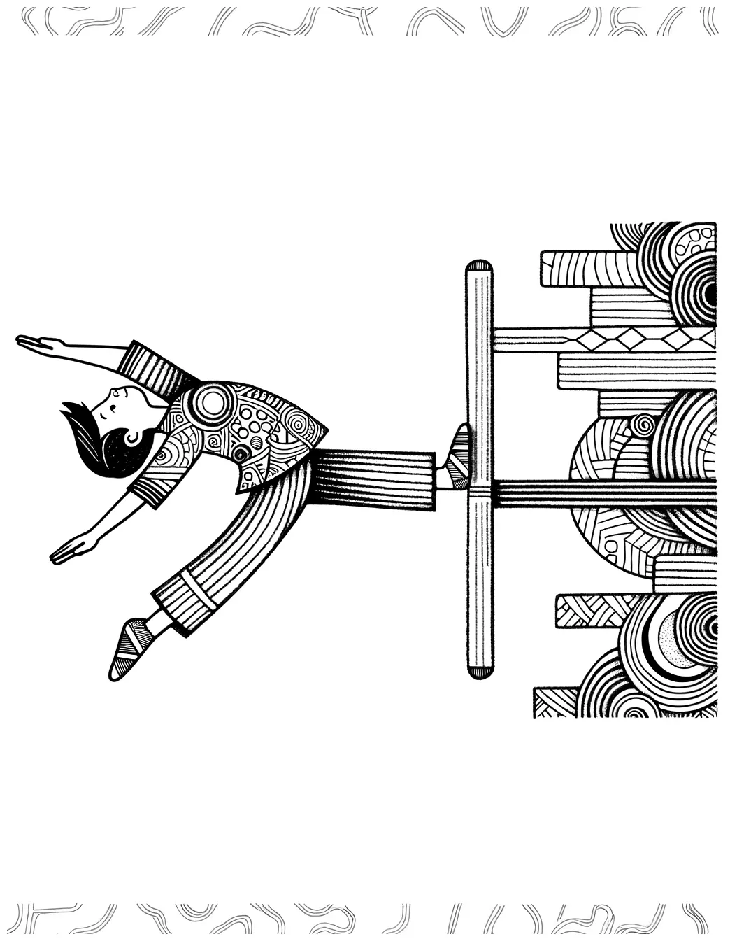 Coloring page of little boy on balance beam gymnastics coloring page