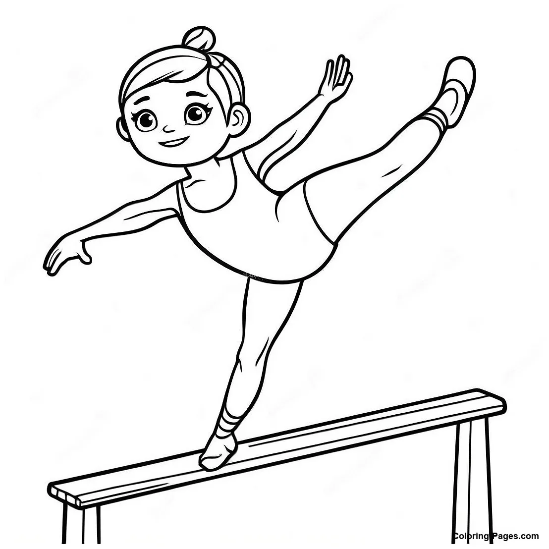Gymnast On Balance Beam Coloring Page | Coloring-Pages.com