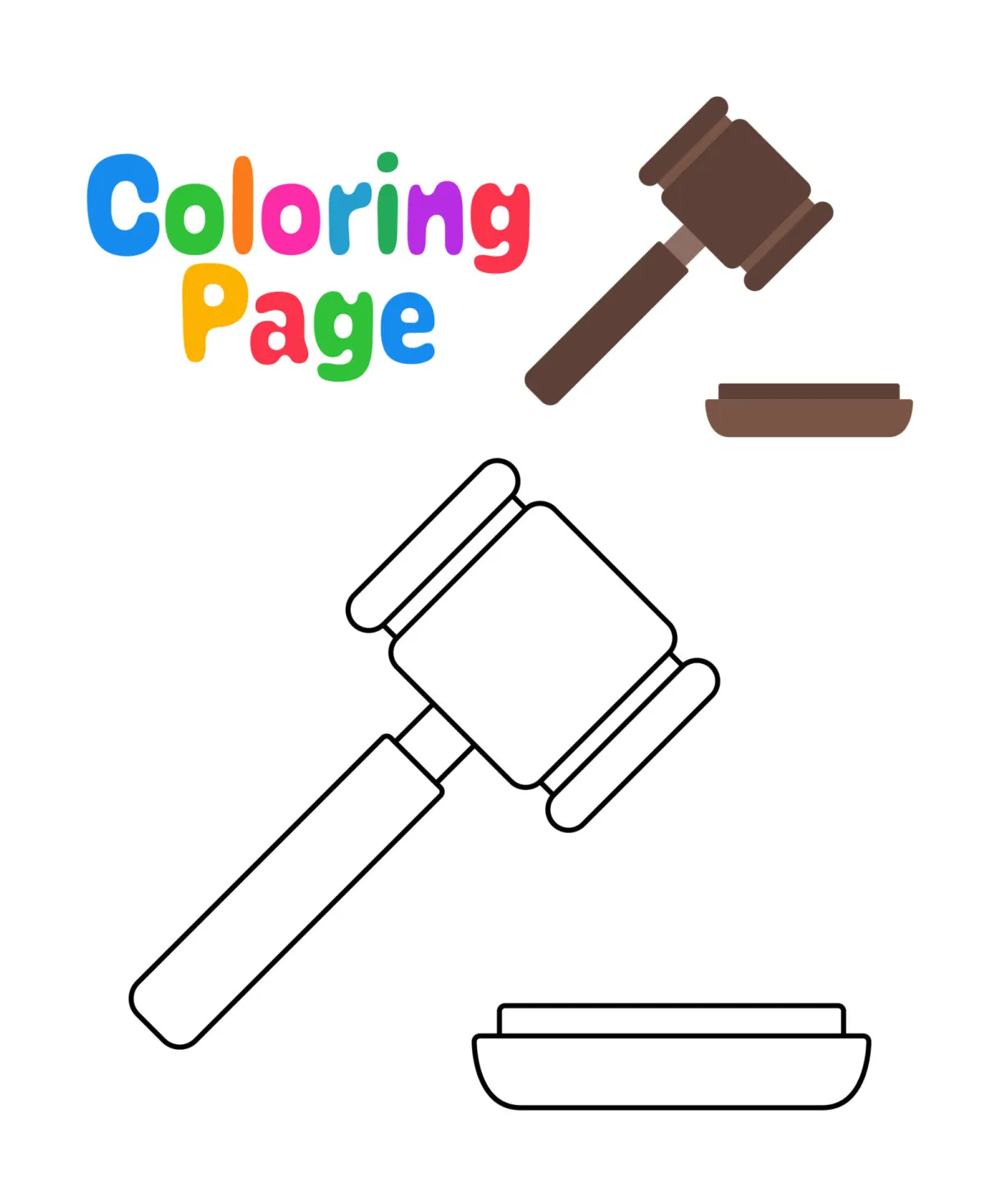 Coloring page with bidding hammer for kids 19548625 vector art at vecteezy