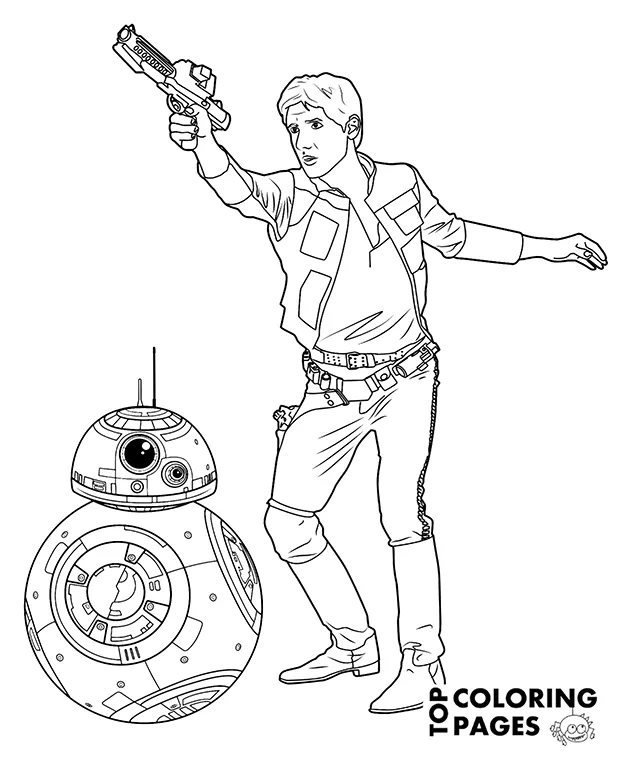 Han solo and bb-8 on printable picture to download and color