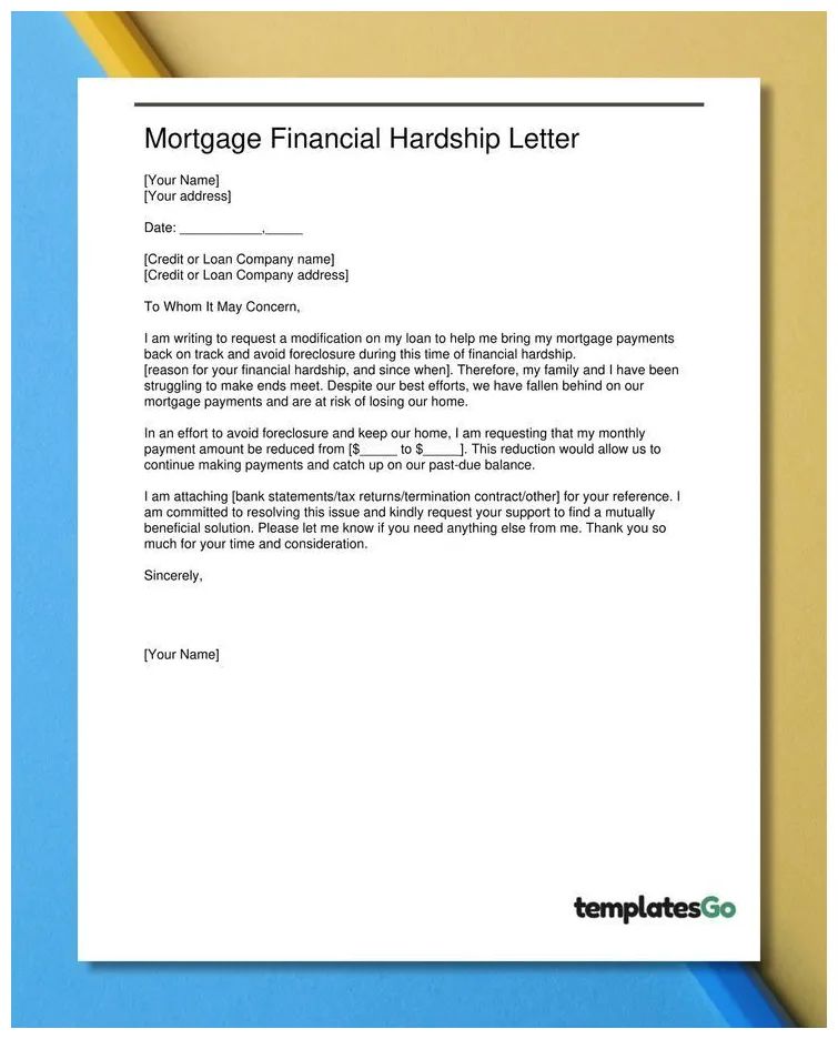 Mortgage financial hardship letter in 2025 lettering, letter