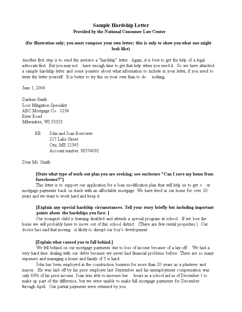 Mortgage hardship letter template