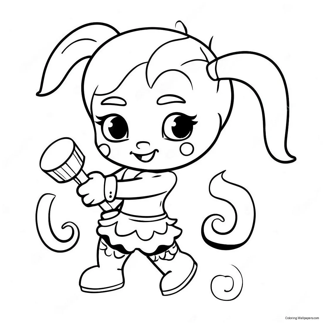 Cute harley quinn with a mallet coloring page 58504-46275