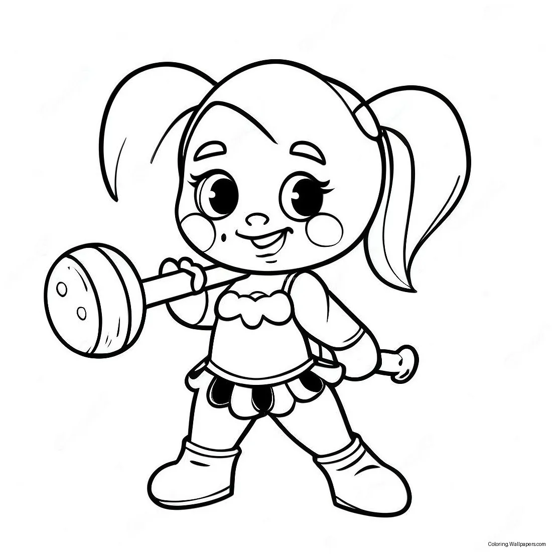 Cute harley quinn with a mallet coloring page 58504-46273