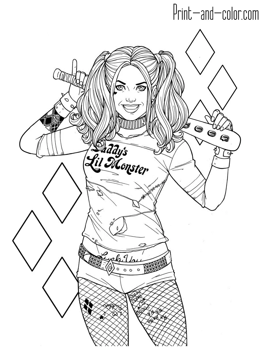 Harley quinn coloring pages print and color