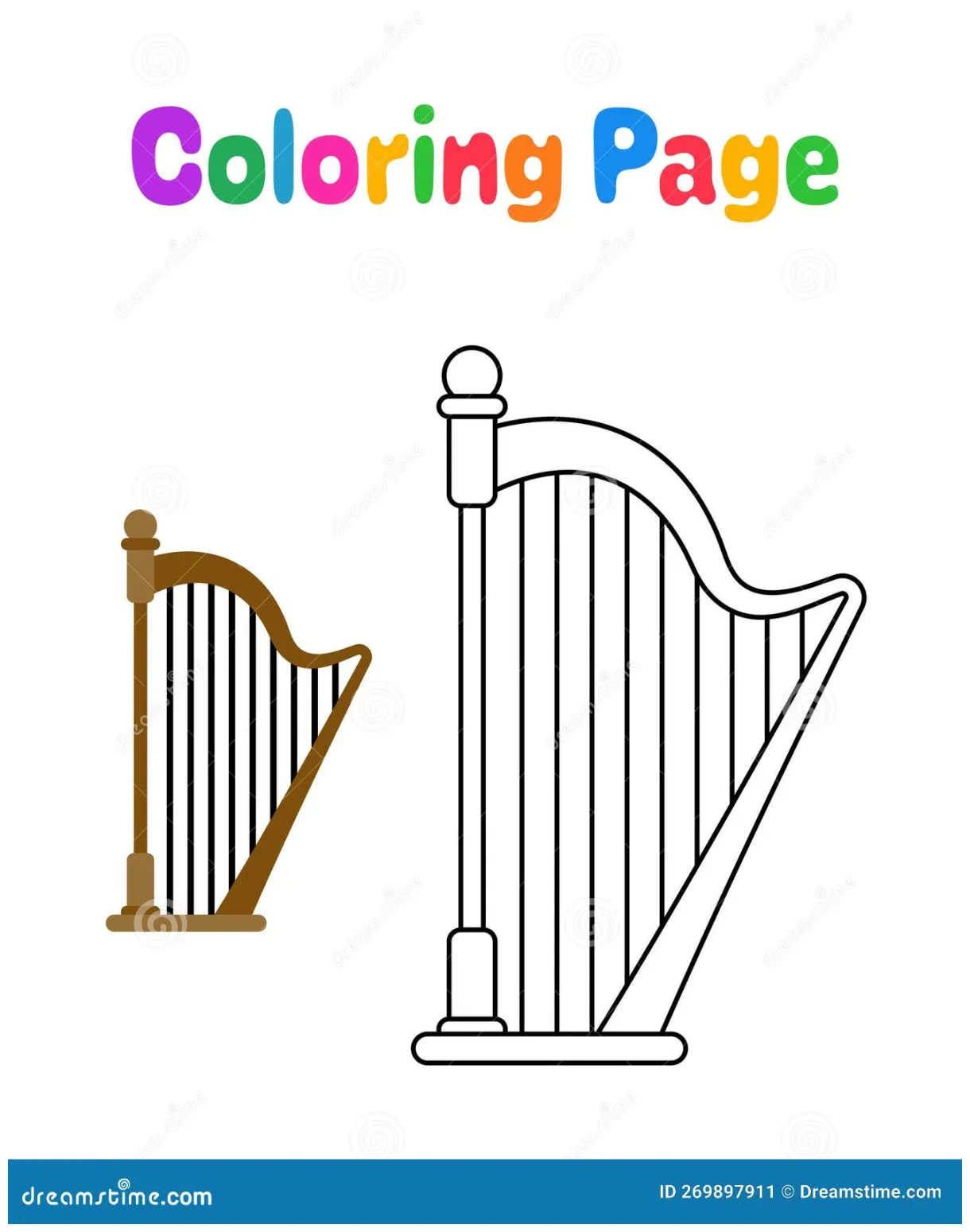 Coloring page with harp for kids stock illustration illustration of printable coloring page