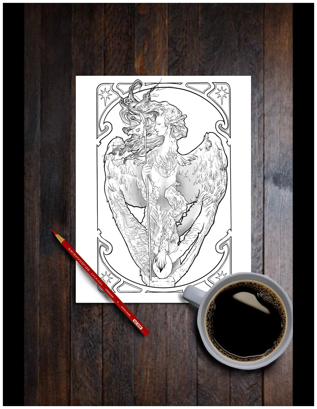 Coloring page harpy etsy
