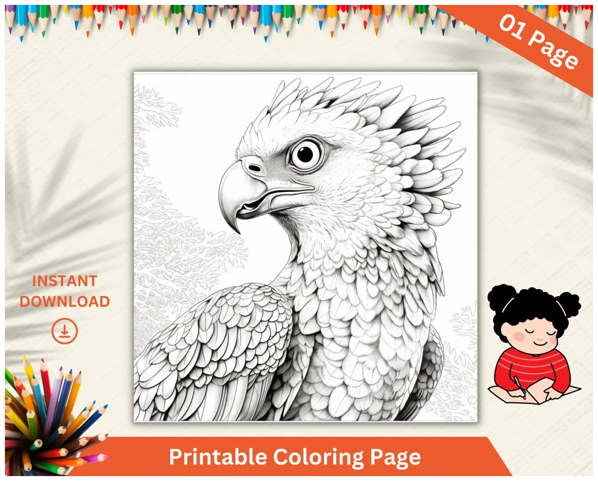 Harpy eagle coloring page bird coloring page kids coloring etsy