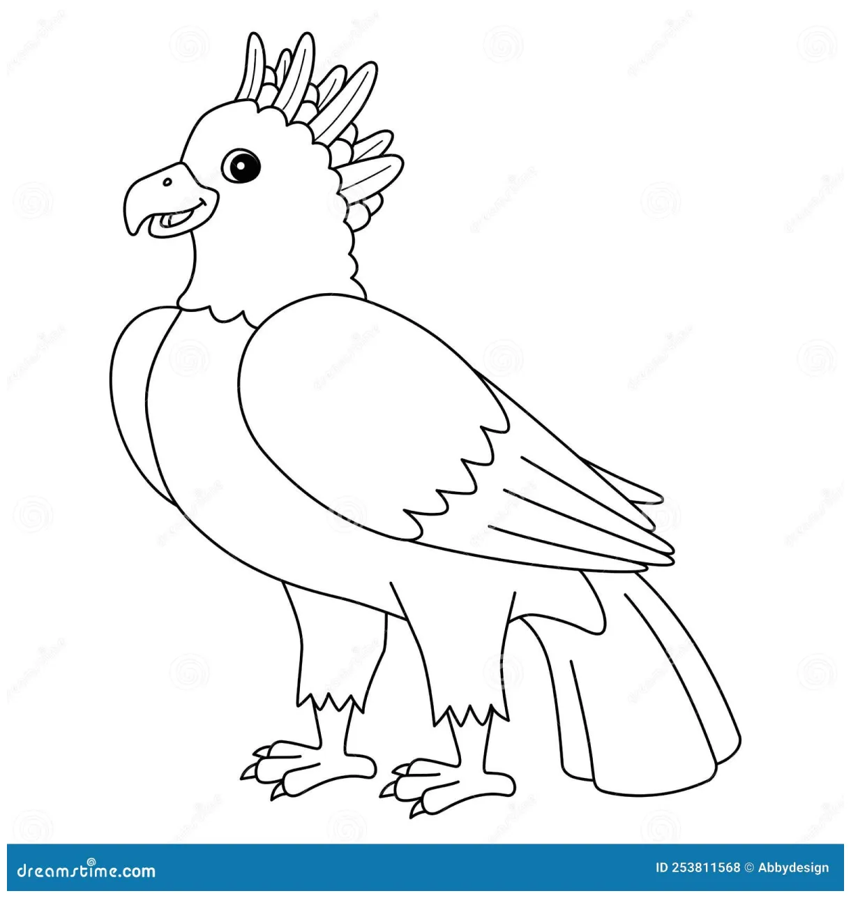 Harpy eagle animal isolated coloring page for kids stock vector