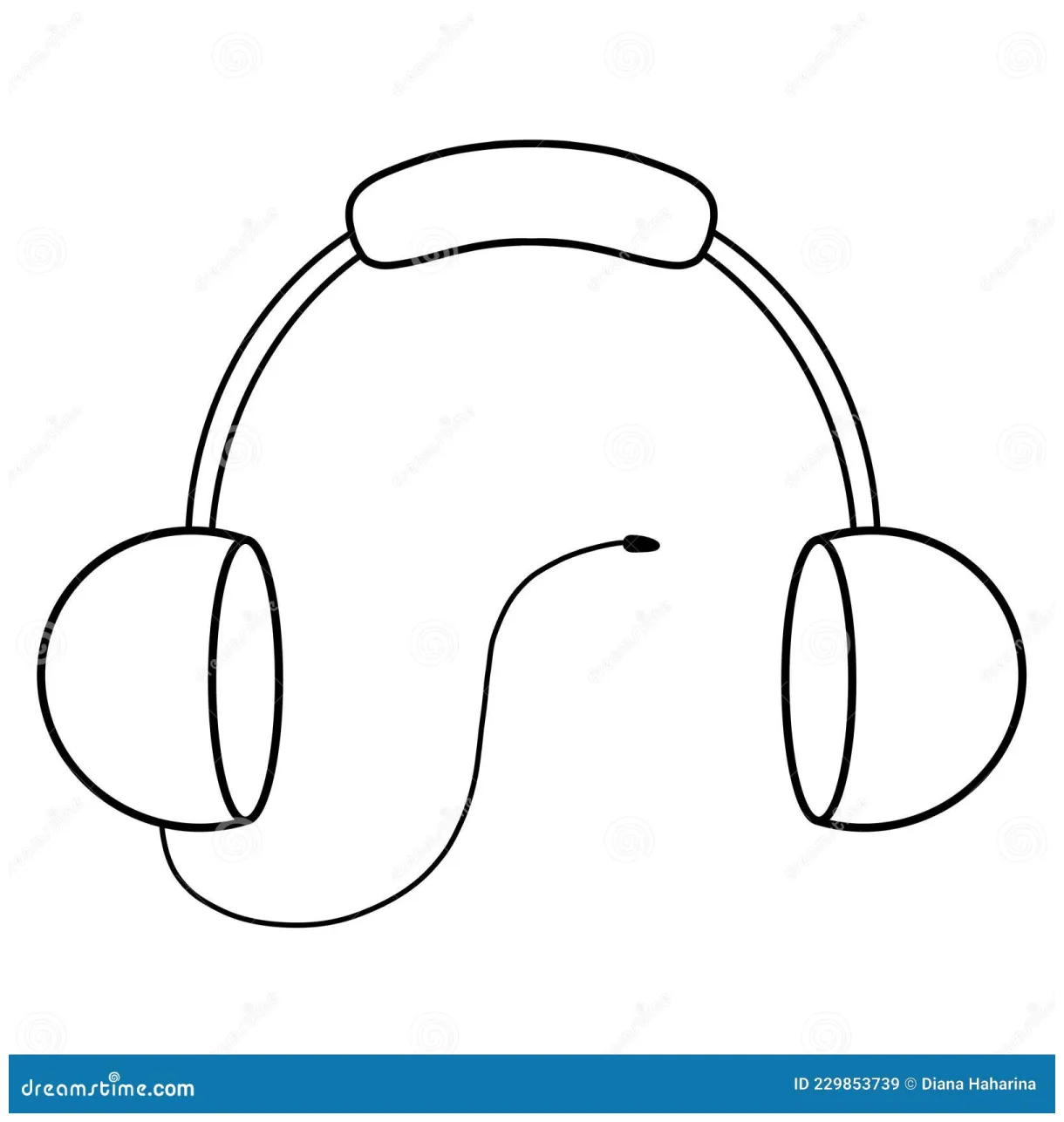 Coloring page with big wired headphones stock illustration