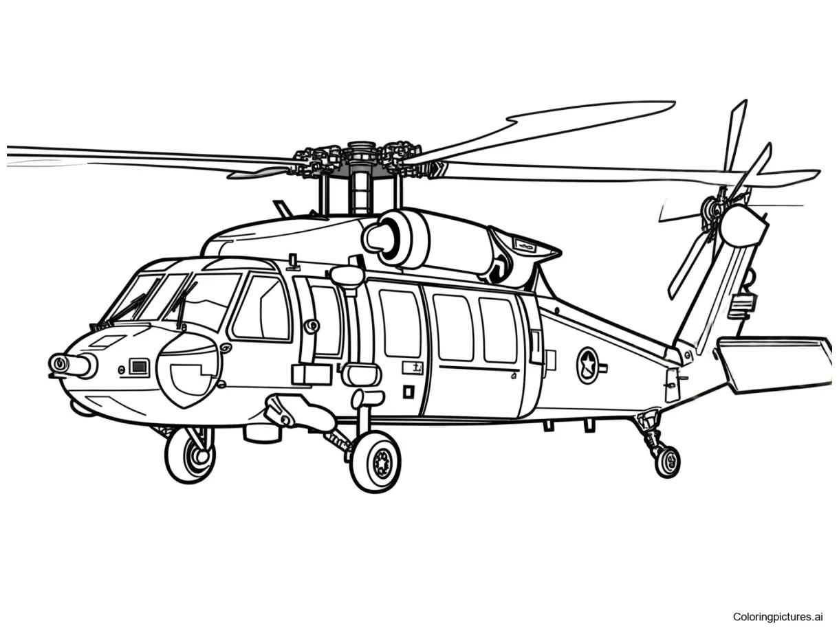 Army Helicopter - Free Printable Coloring Page