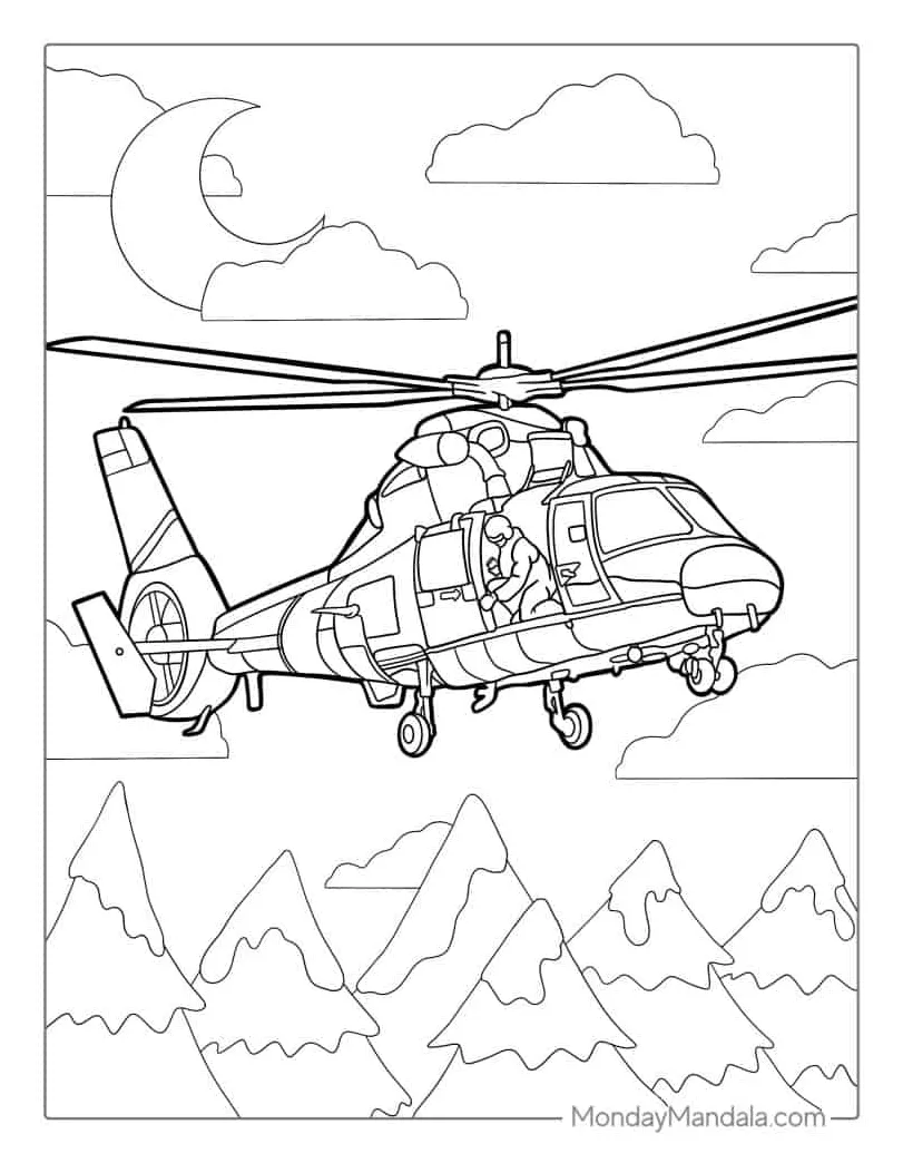 Army Helicopter Coloring Page