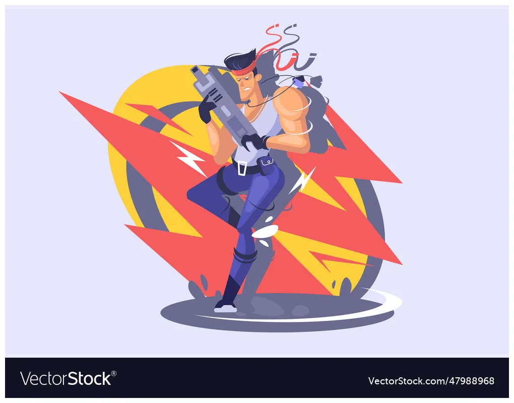 Action hero combat soldier in a heroic pose Vector Image