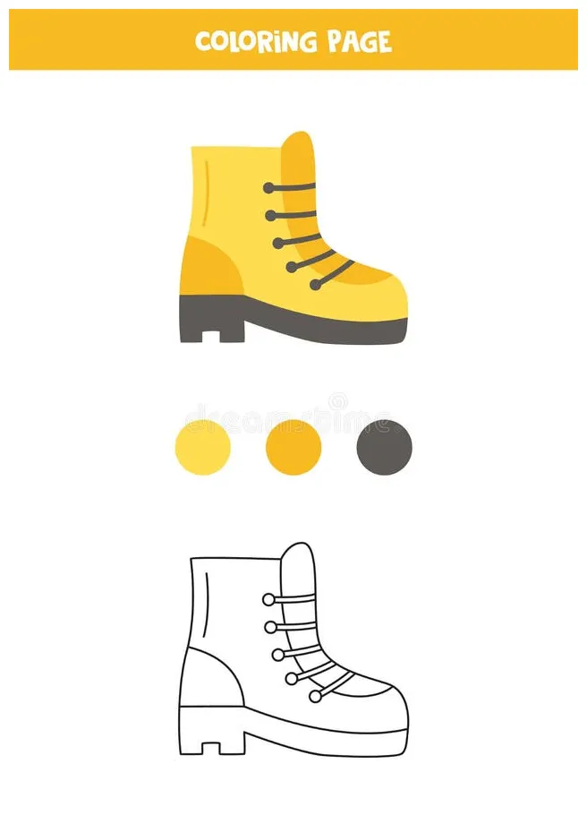 Color Yellow Hiking Boot. Worksheet for Kids. Stock Vector