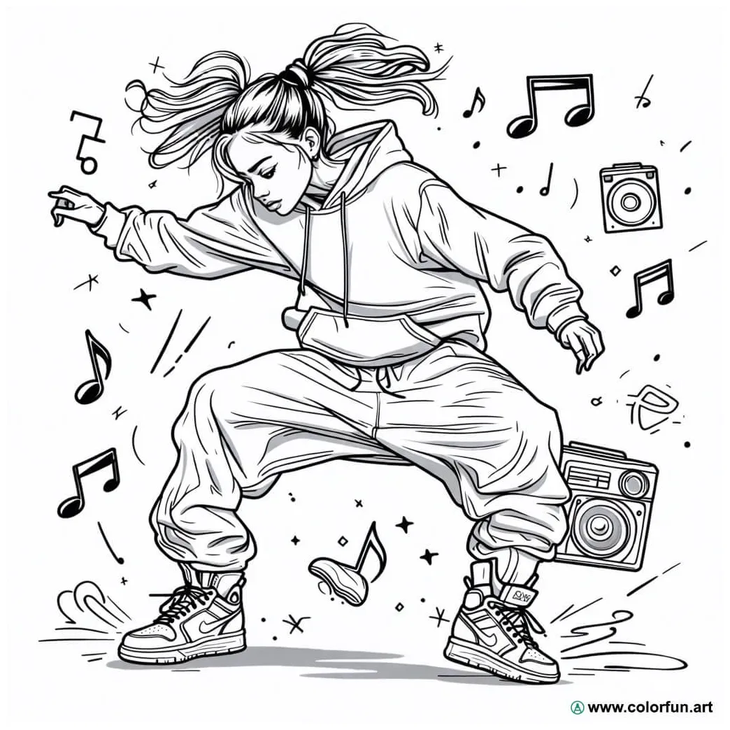 Hip hop dancer coloring page download or print for free