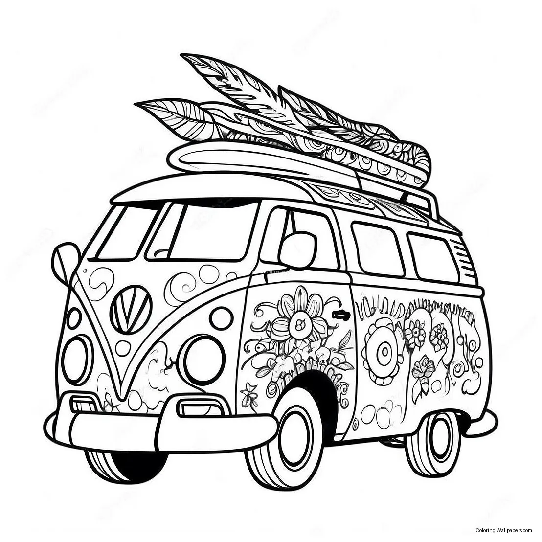 Colorful Hippie Van Coloring Page (71195-56365)