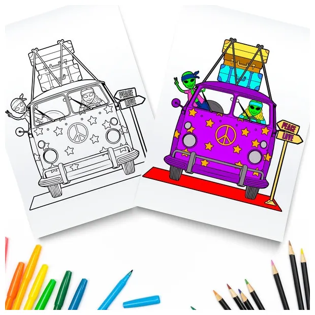 Hippie Van Coloring Sheet - Etsy