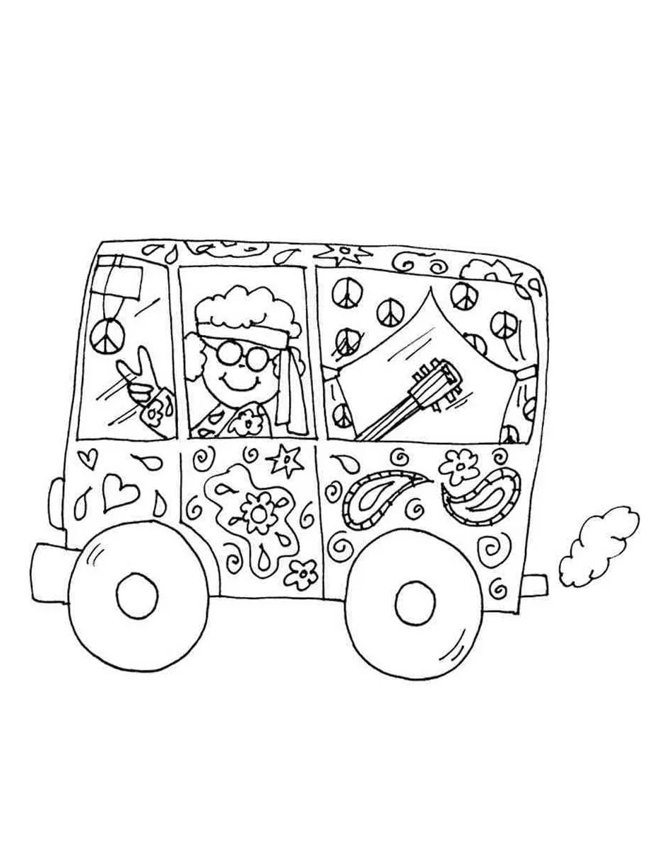 Driving Hippie Van coloring page - Download, Print or Color Online for Free