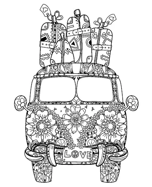 Hippie Van Image coloring page - Download, Print or Color Online for Free