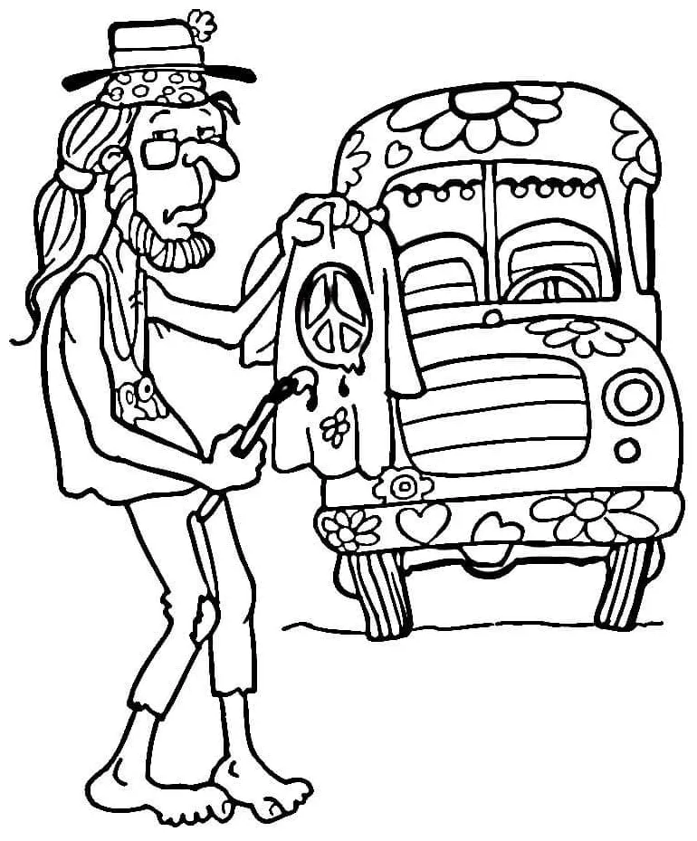 Hippie Man and Van coloring page - Download, Print or Color Online for Free