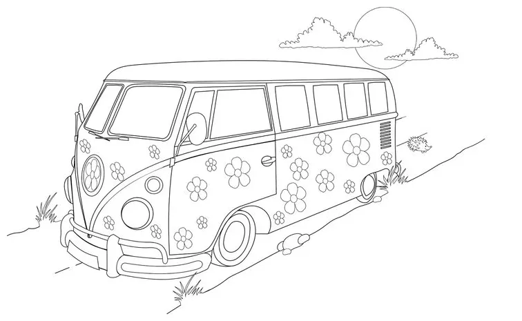 Volkswagen Hippie Van Coloring Page Coloring Pages