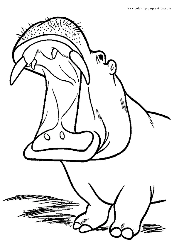 Big yawning hippo color page