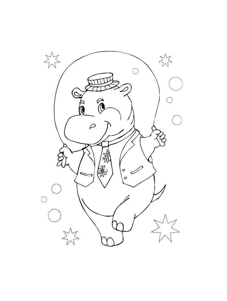 Hippo jumping rope coloring page