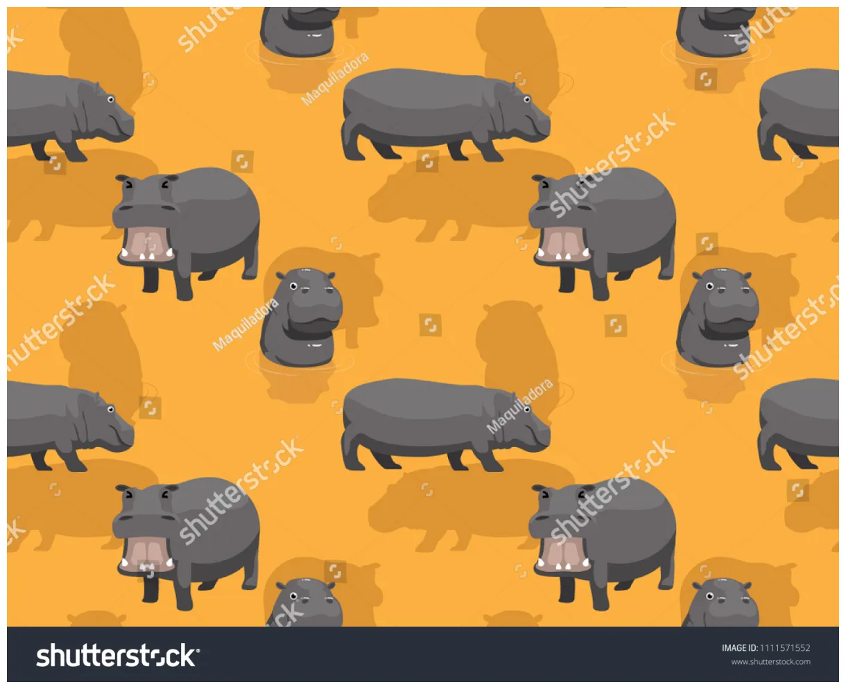 Cute cartoon hippo yawning seamless stock vector royalty