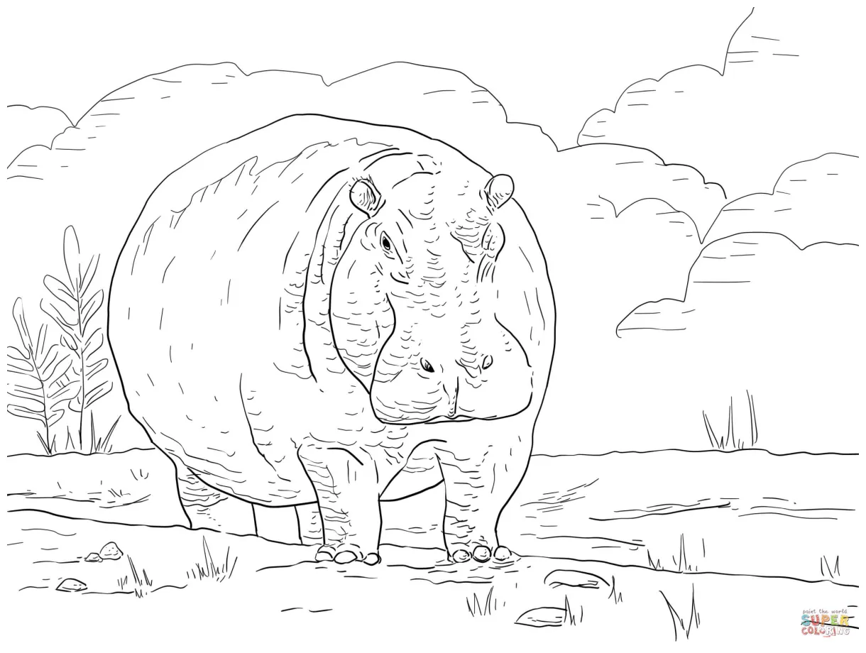Hippo at dawn coloring page free printable coloring pages