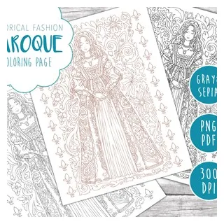Historical fashion coloring page for adults printable coloring pages