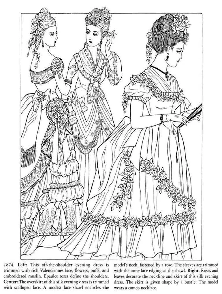 Historical fashion coloring pages