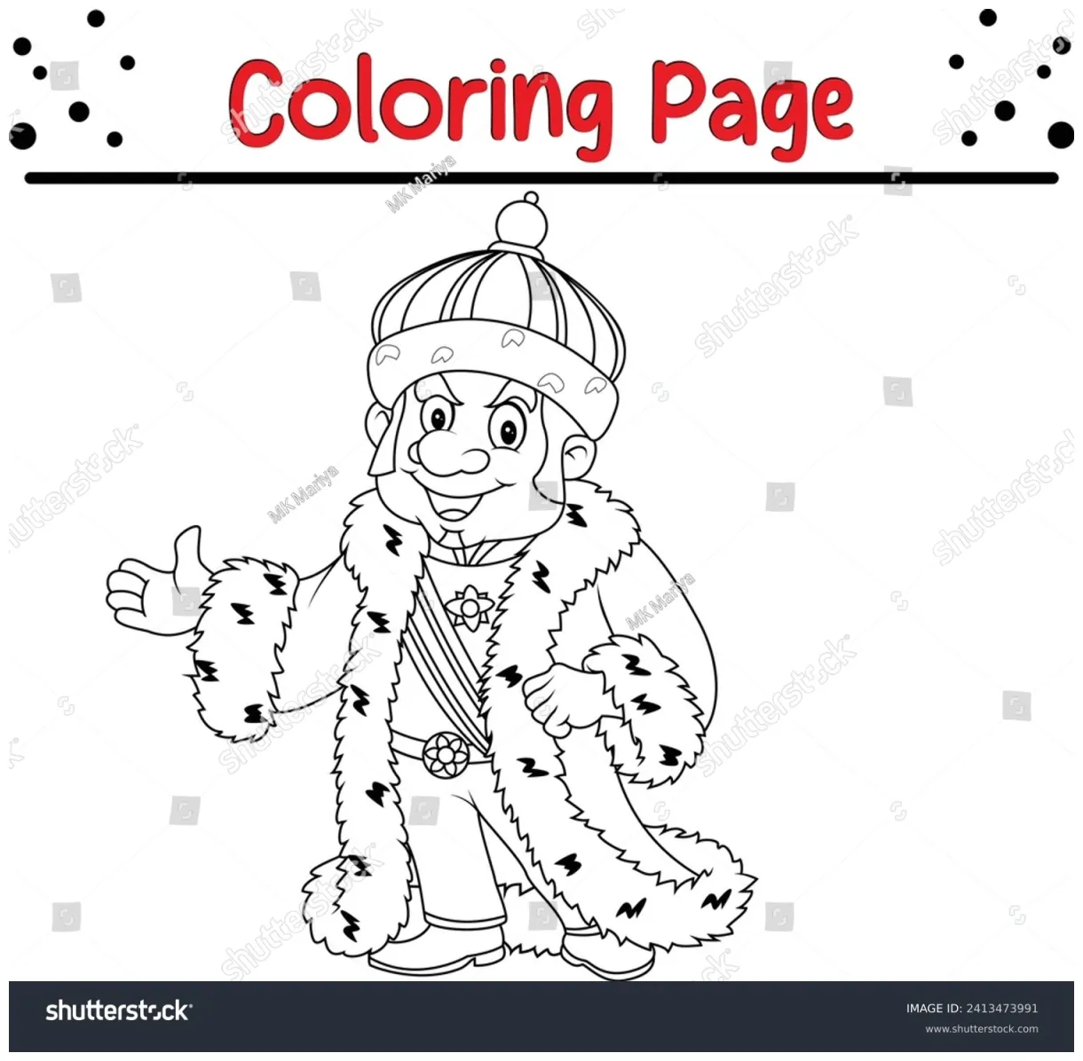 Coloring page king waving hand stock vector 2413473991