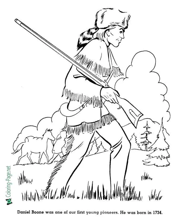Daniel boone american history for kids coloring pages