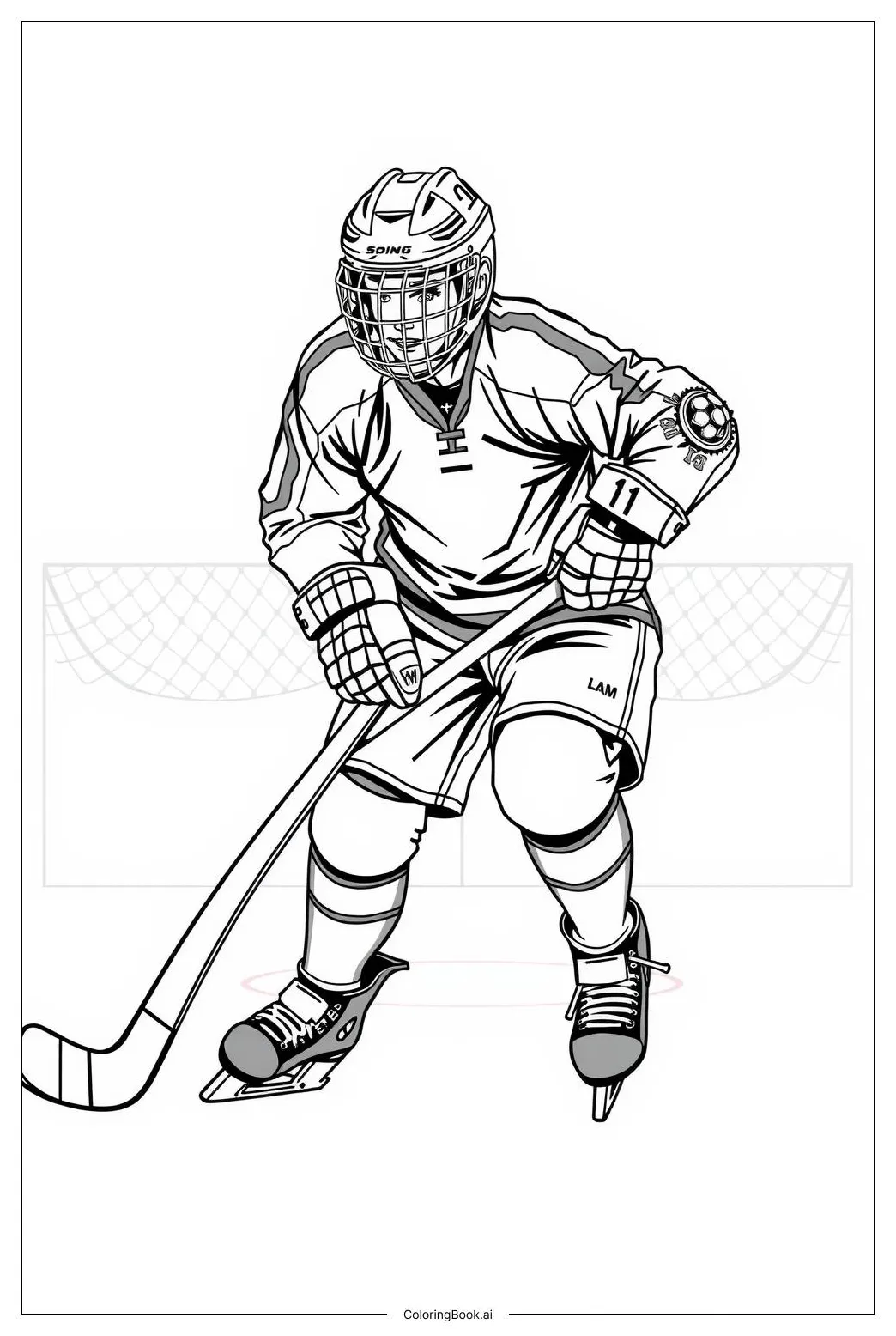 Hockey player with field hockey stick coloring page free pdf&png