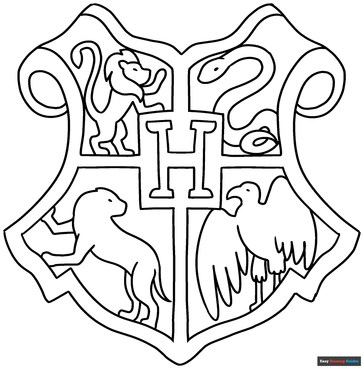Hogwarts crest coloring page easy drawing guides